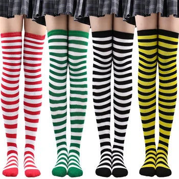 1 Pereche de Șosete cu Dungi Înguste Coapsa Inalta Șosete Japoneză coreeană Stil Lung Dungi Ciorapi Halloween Cosplay Zebra Ciorapi