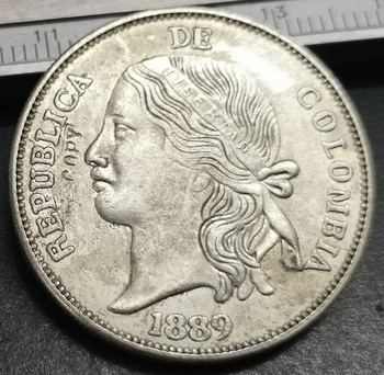 1889 Columbia Decimos 5 Argint Placat Cu Copia Fisei