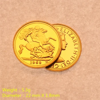 1963 Regina Elisabeta a II-a de Aur Suveran Menta Monedă Suverană Monedă Mini Dimensiune 22.05 Grosime 1.8 mm Colecție de Cadouri