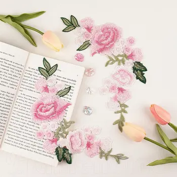 1Pair Rose Floare Broderie Patch-uri Coase Pe DIY Cusut Aplicatiile Pânză Rochie Ghipura Decor 28*6cm