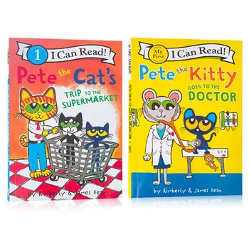 2 Cărți/set Prima Mea Lectură Pot Citi Pete Cat e Excursie La Supermarket Imagine Poveste Cărți În limba engleză pentru Copii