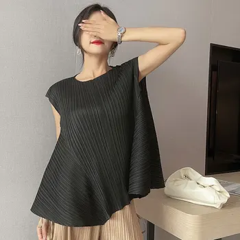 2021 vara noi Femei fără mâneci kawaii T-shirt Miyak ori de Mari dimensiuni libere neregulate gât bluza de culoare Solidă