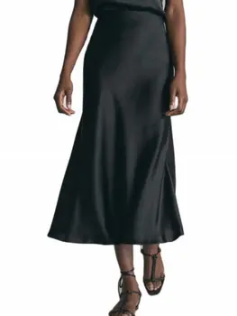 2023 Noi De Primavara-Vara Pentru Femei De Moda De Mare Talie Din Satin Fustele Doamnelor Metalic Culoare Strălucitoare De Mătase, Imitație Midi Argintiu Negru