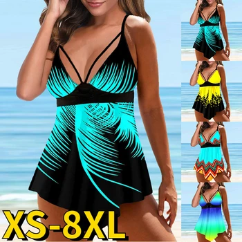 2023Summer Femei de sex Feminin Talie Mare, costum de Baie din Două Piese Beachwear Tie Dye Imprimare Monokini Costum de Baie de Moda Sexy Tankini set