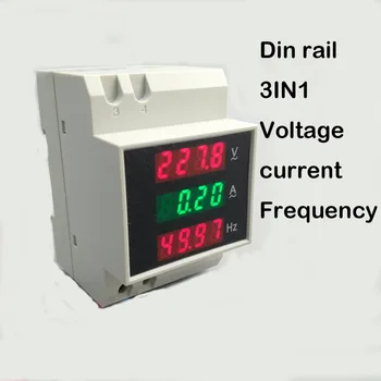 3IN1 șină Din display LED tensiune frecvență curent metru 80-300V 200-450V 0-100A voltmetru ampermetru trei în unu