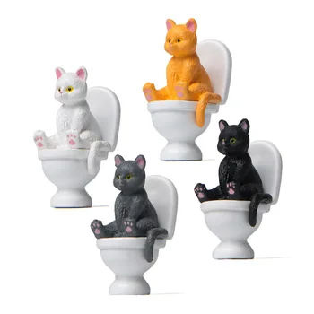4 Buc/set Animale Drăguț Pisică Stând pe Closestool Toaletă PVC Model in Miniatura Meserii Micro Peisaj de Grădină Acasă Decor Figura Jucarii