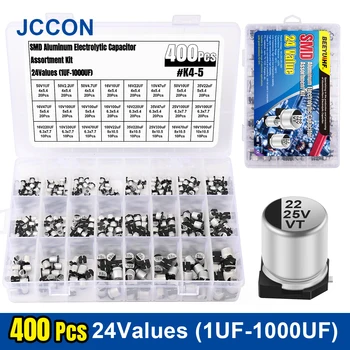 400buc JCCON SMD Aluminiu Electrolitic Condensator Kit 24Values 1uF 2.2 4.7 uF uF 10uF 22uF 47uF 100uF 220uF 330uF 470uF 1000uF