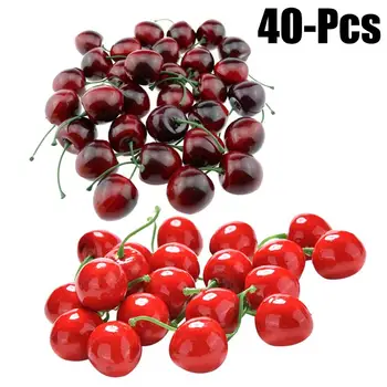 40PCS Fructe Artificiale realiste Realiste Cherry Fals Fructe Fructe Decorative Pentru Petrecere Bucătărie