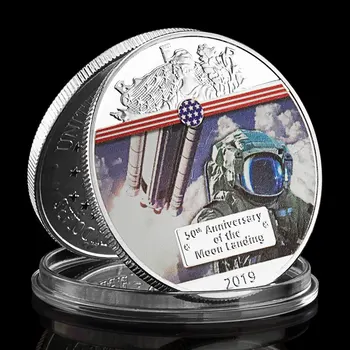 50 de ani de La aselenizare 2019 Monedă Comemorativă Placat cu Argint de Colectie, Cadou Apollo 11 de Argint Placate cu Monede