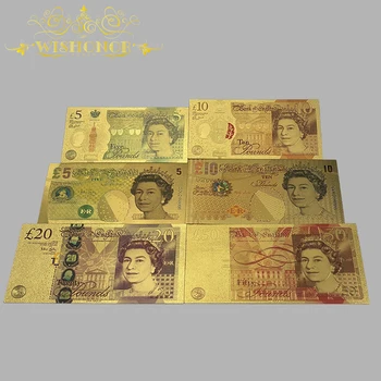 6 Design Frumos de Culoare din marea BRITANIE Bancnota de 5 10 20 50 Kg de Bancnote în Placat cu Aur de 24k Pentru Colectie