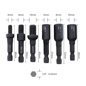 6Pcs Cr-Mo Autofiletante Socket Set Adaptor pentru 6mm/8mm/10mm Introduce Nuci sau Cuier Bolț mașină de Găurit Instrumente de 1/4 Inch prindere Hexagonal