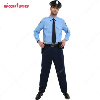 Adult Ofițer de Poliție Costum Albastru Închis Uniforma pentru Bărbați cu Pălărie
