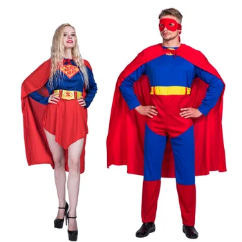 Adult super-Erou Costum Cosplay cu Mantie Bărbați Femei Halloween Cuplu Costume de Carnaval de Paști Purim Rochie Fancy