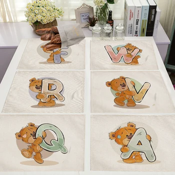 Animale Desene animate drăguț Urs de Bucatarie fata de masa pentru copii Copii limba engleză Alfabet a-Z Imprimare Lenjerie de pat din Bumbac Masă Rogojini Coaster