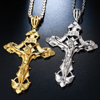 Atoztide Clasic INRI Crucifix Isus Piesă Cruce Colier Pandantiv Cu Lanț Tenis Barbati Lanț Colier Religioase Bijuterii