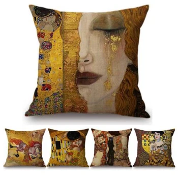 Aur Pictură În Ulei Pernă Acoperă Gustav Klimt Galeria De Pernă Decorative Acasă Perna Lenjerie De Pat Fata De Perna Perna De Pe Canapea