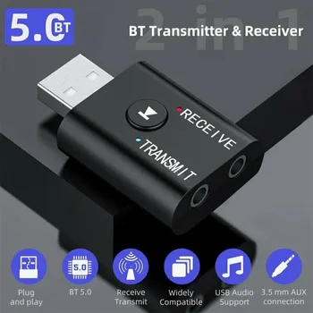 Auto FM Transmitter Bluetooth 5.0 Receptor 2 IN 1 Wireless Audio 3.5 mm, USB, Aux Mini Adaptor Produs Universal Pentru Masina de Calculator TV