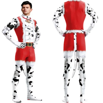 Barbati Body de Craciun Amuzant Costum Salopeta de Lux de Imprimare 3D Zentai Xmas Cadouri Cosplay Petsuit Costum de Animal cu Coada