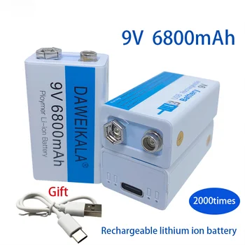 Baterie reîncărcabilă Litiu-Ion Baterie de 9 V 6800mAh, Folosit pentru Multimetru, Microfon, Jucărie, Control de la Distanță, KTV, USB