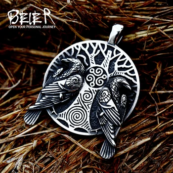 BEIER Nordici Raven Viking gaia pomul Vieții pandantiv Colier Cioara Viking Amuleta de Epocă Vultur Bărbați Lanț BP8-850