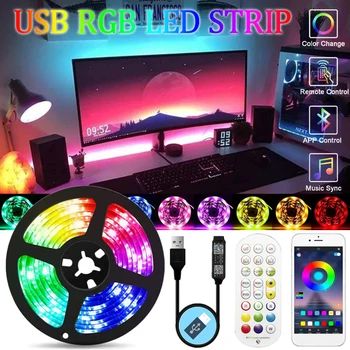 Benzi cu LED-uri de Lumină USB 5050 RGB Flexibil Lampă Diode Bandă 5V Muzică Bluetooth Control Monitor TV de Fundal Partid Dormitor Mașină de Iluminat
