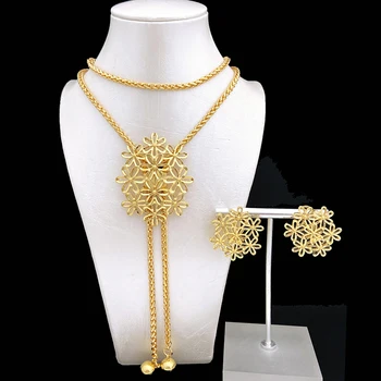 Bijuterii de moda Pentru Femei de Culoare de Aur Colier Și Cercei Set cu Lanț Lung Pandantiv Mare ansamblu de bijoux en plaqué sau italien