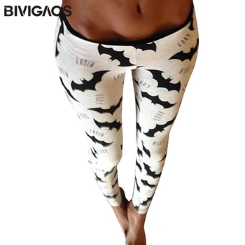 BIVIGAOS de Moda Alb-Negru Imprimare Digitală Bat Jambiere Jambiere Pantaloni Casual Negru cu Lapte Elastic Antrenament Jambiere Femei
