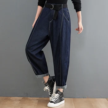Casual Streetwear Plus Dimensiune Blugi Prietenul Femei Vrac Supradimensionate Largi Picior Umflat Jean Femme Pantaloni Curea Vintage Denim Pantaloni