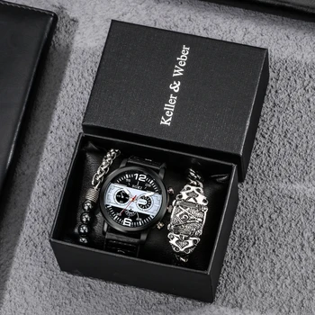 Ceas de moda pentru Barbati Bratara Set din Piele Sport Cuarț Ceasuri de mana Ceasuri de Lux Cadou Iubit Soțul Reloj Hombre