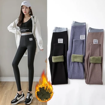 Coreeană 2021 Iarna Fleece Femei Jambiere Talie Mare cu Nervuri Groase de Catifea Subțire Jambiere Pantaloni Cald M-4XL