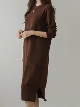 Coreeană Cald Solid Îmbrăcăminte Rochie Pulover Femei Rochii De Toamna Gros 2022 Elegant Tricotate Vestido Feminino De Iarnă, De Epocă, Femeie