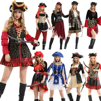 Costume de Halloween pentru Femei Pirat Cosplay Costum Piratii din Caraibe cu Palarie Adult Petrecere de Carnaval Nici o Armă