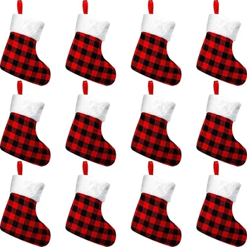 Crăciun În Miniatură Ciorapi Roșu Și Negru Buffalo Plaid Ciorap De Crăciun Cadou De Crăciun Sac De Crăciun Șosete Pandantiv