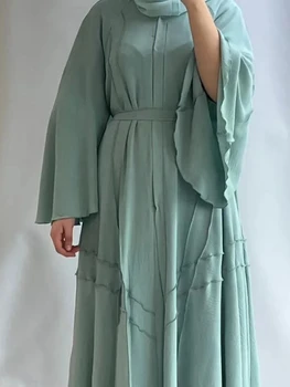 Cutat Deschis Abaya Kimono Turcia arabă Musulmană Moda Hijab Rochie cu Centură Abayas pentru Femei Dubai Islamic Îmbrăcăminte Caftan Halat