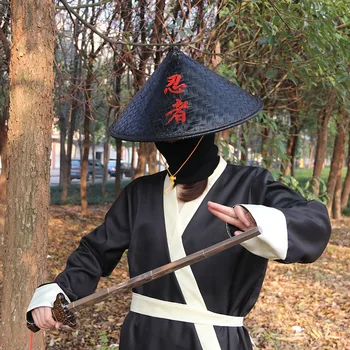 De Bambus Negru Pălărie Stil Chinezesc Kung Fu Bambus Țese Pălărie Shaolin Samurai Japonez Cosplay Oriental Articole Pentru Acoperirea Capului Cardanic Umbra Capace Pălărie