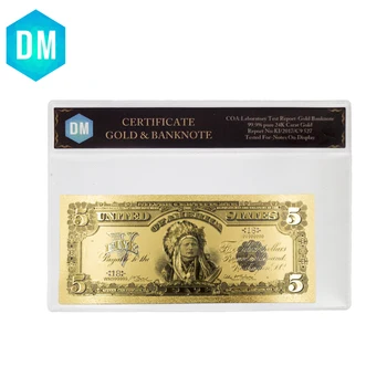 De Vânzare la cald Frumos 1899 Seria 5 Dolari Dolar de Argint Certificat de Aur a Bancnotelor Fin cu Aur de 24k Folie Notă cu tâmplărie din PVC pentru Colectare