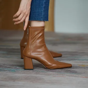 De înaltă Calitate 2022 Nou Cizme pentru Femei de Moda Moderne Cizme Jumătatea vițel cu Toc Femeie Pantofi de Primavara Toamna Ghete Casual Pantofi de sex Feminin
