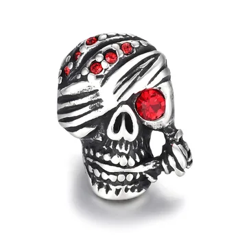  Din Oțel inoxidabil Craniu Șirag de mărgele de Zircon Roșu Lustruit 6mm Orificiu Mare Margele Farmec de Metal Accesorii pentru DIY Brățară Bijuterii