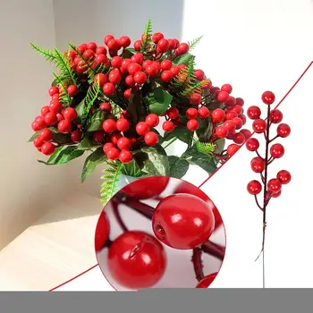 Fals Holly Fructe De Padure, Flori Artificiale Ramuri De Fals Berry Tulpini Decoratiuni Acasă De Crăciun Și Decorații De Brad De Fructe Rosii De Craciun