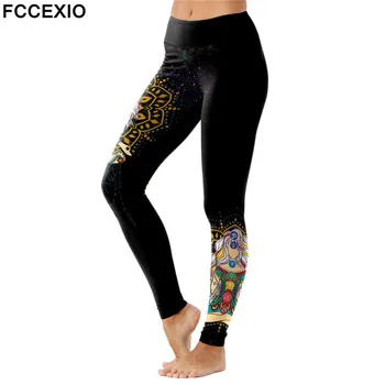 FCCEXIO 3 Stil Mandala Yin Și Yang Imprimare Jambiere Talie Mare Pantaloni de Antrenament Femei Slim Flori Leggins fără Sudură de Fitness Legins