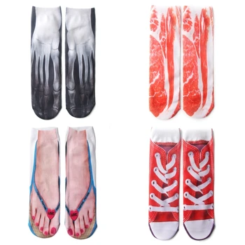 Femei Barbati Personalizate Cotton Low Cut Glezna Șosete Amuzante 3D Flip-Flops Pantofi de Porc Schelet Model Imprimat Harajuku Creative Hosi