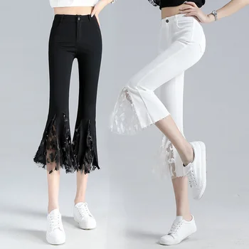 Femei Dantelă Talie Mare Pantaloni Evazate Streetwear Elastic Slim Harajuku Pantalones Codrin Mujer Moda Coreeană 2022 Pantaloni