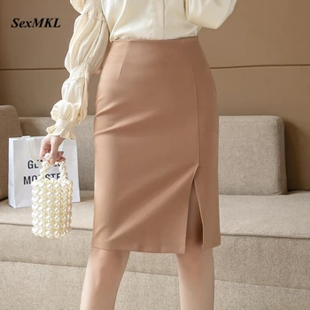 Femei Elegante, Fuste Creion, Supradimensionate 2022 Moda De Talie Mare Bodycon Fusta Office Coreean Haine Sexy Iarna Slim Negru Fusta
