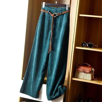 Femei Pantaloni de Bumbac de Primăvară Toamnă Plină Lungime VRAC Direct Casual Solid pantaloni de Catifea cord Anti-Rid Femei Pantaloni Office Lady All-meci