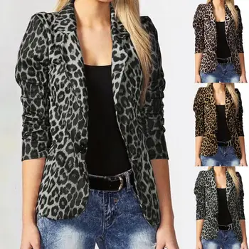 Femei Sacou Moda Femei Office Sacouri de Toamna Femei Leopard Imprimate Rever Singur Buton Costum Haina Outwear jacket mujer