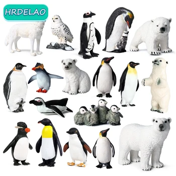 FIERBINTE de Simulare de Animale Arctice Cifre Pinguini Puiul de Urs Snowy Owl Lup Modele de Figurine de Acțiune de Colectare de jucării pentru copiii Cadou