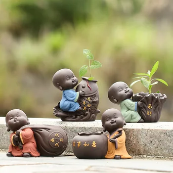 Figurine ceramice Ceai de Companie Ornamente mică Statuie a lui Buddha Călugăr Figurina Desktop Ghiveci Hidroponice de Plante Decor de Ceai Acces
