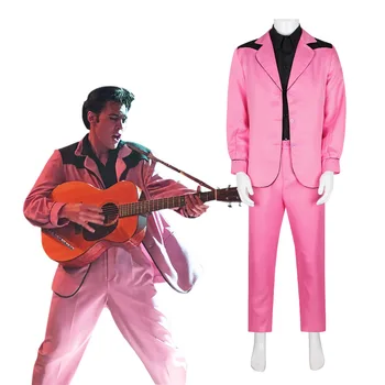 Film Cu Elvis Presley Costum Sacou Costum Roz Bărbați Fashion Idol Tricou Haina Pantaloni Costume Carnaval De Halloween Cosplay Îmbrăcăminte