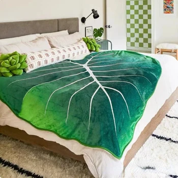 Filodendron Gloriosum Super Moale Tipărite Gigant Frunze Verzi Arunca Pătură de Lână Confortabil Frunze Pătură pentru Pat Canapea Cameră Decor Acasă