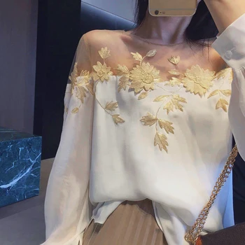 Franceză Floral Vintage Bluze Femei Cu Maneci Lungi O-Gât Camasi, Broderie Tricouri Famale Sexy Dantela Elegante, Topuri Doamnelor De Vară 2021